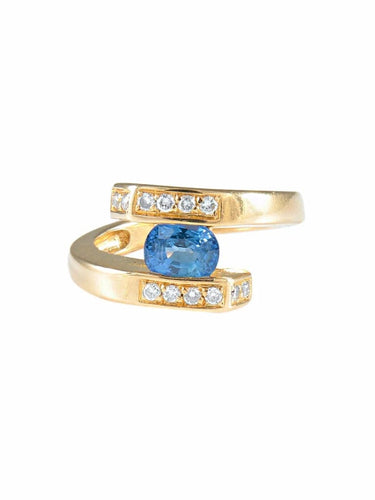 Bague 54 Bague saphir du Sri Lanka en or jaune 18 ct et diamants 58 Facettes 392