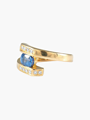 Bague 54 Bague saphir du Sri Lanka en or jaune 18 ct et diamants 58 Facettes 392