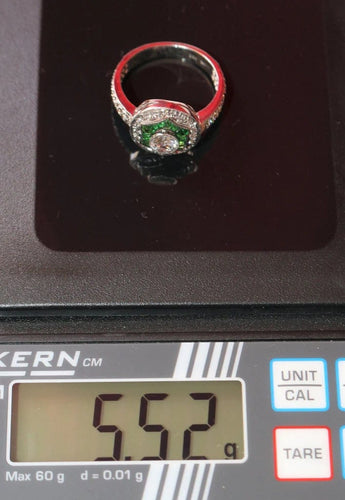 Bague 53 Bague style Art déco en or blanc 18k, diamants et tsavorites 58 Facettes 416