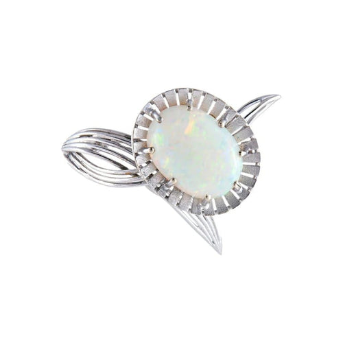 Broche Broche fleur en or gris 750 sertie d’une opale blanche 58 Facettes 444