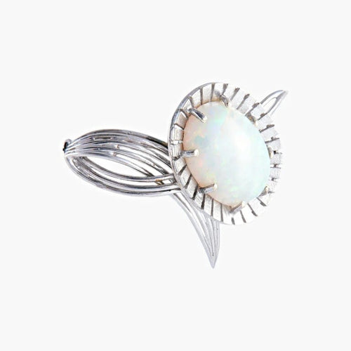 Broche Broche fleur en or gris 750 sertie d’une opale blanche 58 Facettes 444