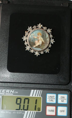 Broche Broche miniature XIXe en argent et vermeil, perles 58 Facettes 445