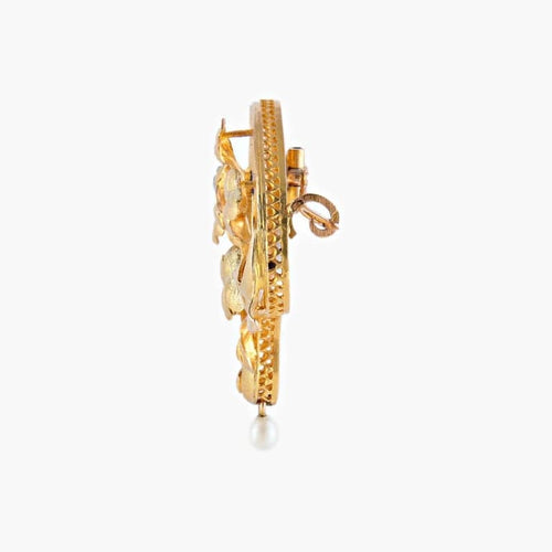 Broche Broche Art Nouveau florale en or jaune 18k avec perle 58 Facettes 449