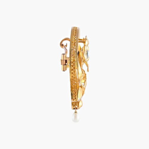 Broche Broche Art Nouveau florale en or jaune 18k avec perle 58 Facettes 449