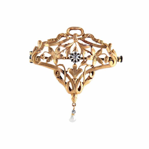 Pendentif Broche-pendentif Art nouveau en or jaune 18 k et platine 58 Facettes 447