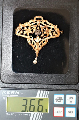 Pendentif Broche-pendentif Art nouveau en or jaune 18 k et platine 58 Facettes 447