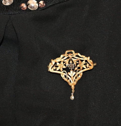 Pendentif Broche-pendentif Art nouveau en or jaune 18 k et platine 58 Facettes 447