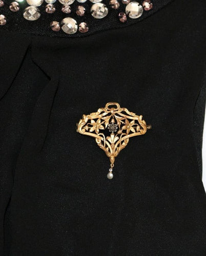 Pendentif Broche-pendentif Art nouveau en or jaune 18 k et platine 58 Facettes 447