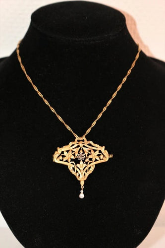 Pendentif Broche-pendentif Art nouveau en or jaune 18 k et platine 58 Facettes 447