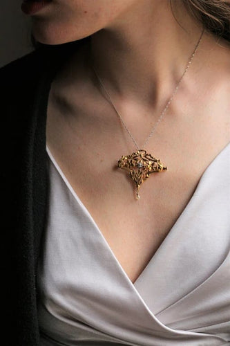 Pendentif Broche-pendentif Art nouveau en or jaune 18 k et platine 58 Facettes 447