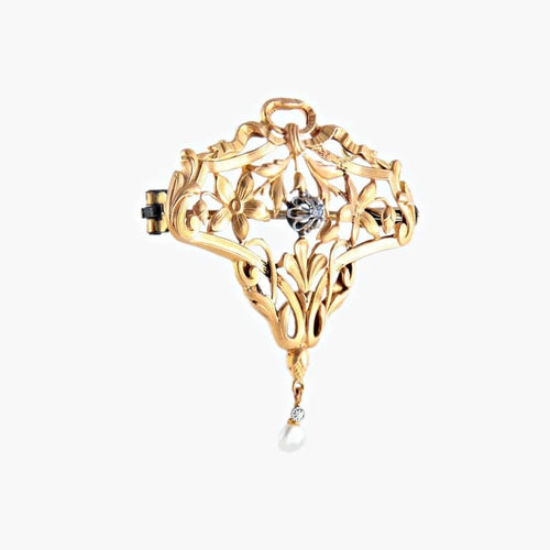 Pendentif Broche-pendentif Art nouveau en or jaune 18 k et platine 58 Facettes 447