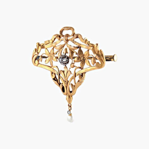 Pendentif Broche-pendentif Art nouveau en or jaune 18 k et platine 58 Facettes 447