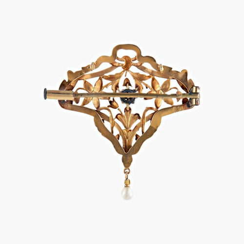 Pendentif Broche-pendentif Art nouveau en or jaune 18 k et platine 58 Facettes 447