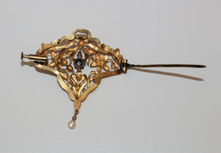 Pendentif Broche-pendentif Art nouveau en or jaune 18 k et platine 58 Facettes 447