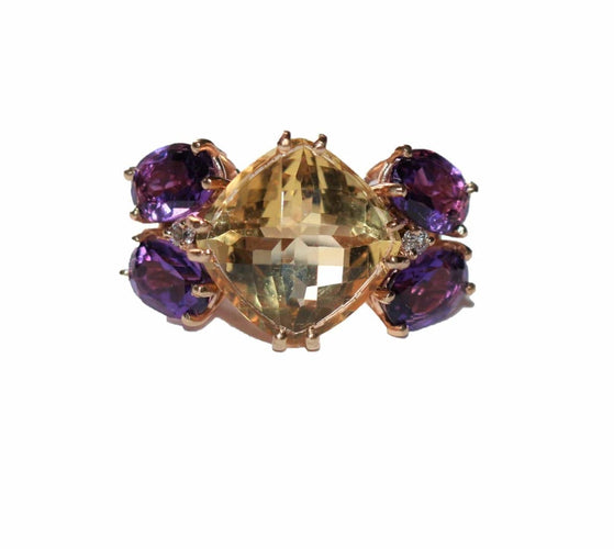 Bague 54 Bague papillon en or rose 18k citrine, améthystes et diamants 58 Facettes 469