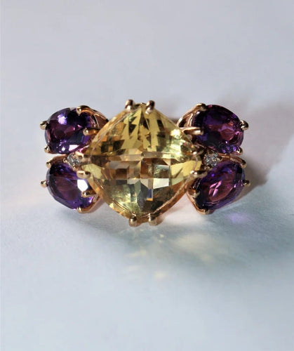 Bague 54 Bague papillon en or rose 18k citrine, améthystes et diamants 58 Facettes 469