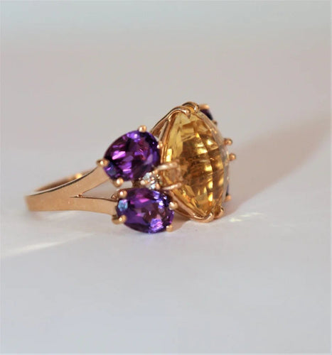 Bague 54 Bague papillon en or rose 18k citrine, améthystes et diamants 58 Facettes 469
