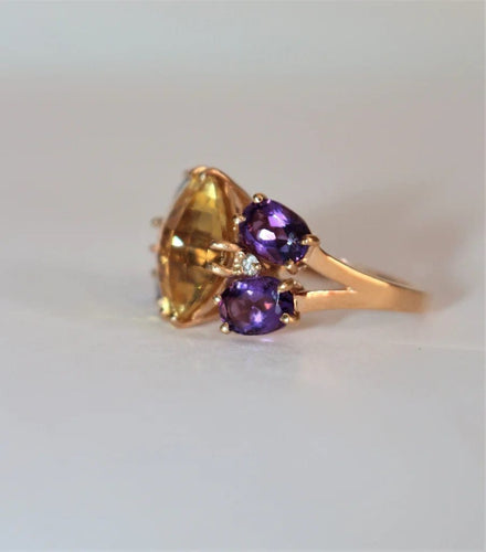 Bague 54 Bague papillon en or rose 18k citrine, améthystes et diamants 58 Facettes 469