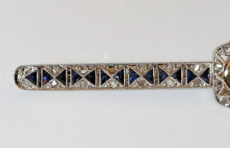 Broche Broche-barrette Art déco en or jaune et platine, saphirs et diamants 58 Facettes 440