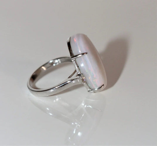 Bague 53 Bague opale blanche d’Australie en or gris 18k et diamants 58 Facettes 479