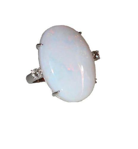 Bague 53 Bague opale blanche d’Australie en or gris 18k et diamants 58 Facettes 479