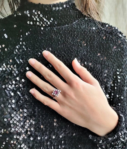 Bague 49 Bague rubis naturel et diamants en or blanc 18 ct 58 Facettes 504