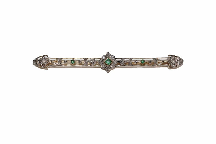 Broche Broche-barrette Art déco en or 18k avec émeraudes, perles et diamants 58 Facettes 525