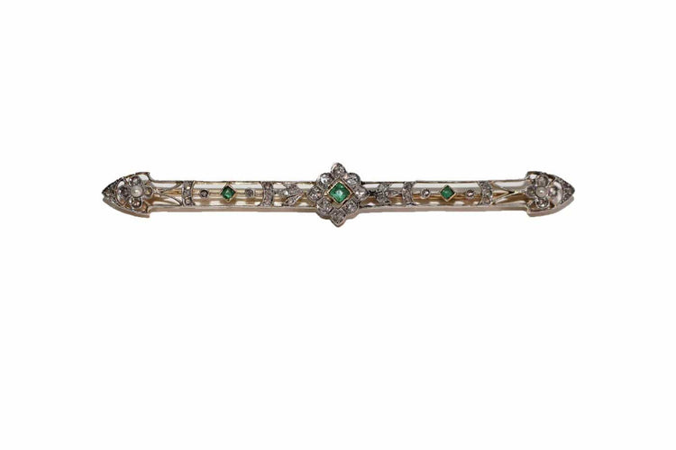 Broche Broche-barrette Art déco en or 18k avec émeraudes, perles et diamants 58 Facettes 525