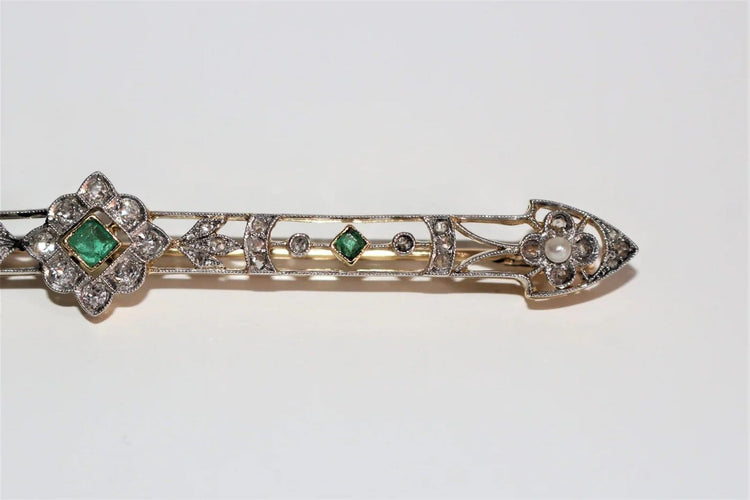 Broche Broche-barrette Art déco en or 18k avec émeraudes, perles et diamants 58 Facettes 525