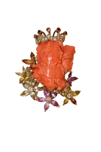 Collier Collier pendentif Art nouveau en or jaune 18k, corail et diamants 58 Facettes 536.250
