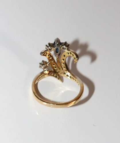Bague 55 Bague aigrette - Diamants et saphir en or jaune et or blanc 18 carats 58 Facettes 553