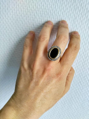 Bague 53 Bague Pompadour en or jaune et gris avec saphir et diamants 58 Facettes 561