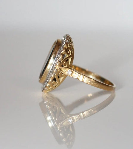 Bague 53 Bague Pompadour en or jaune et gris avec saphir et diamants 58 Facettes 561