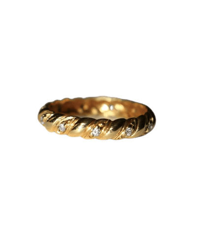 Bague 51 Alliance godronnée en or jaune 18 carats et diamants 58 Facettes 569.3