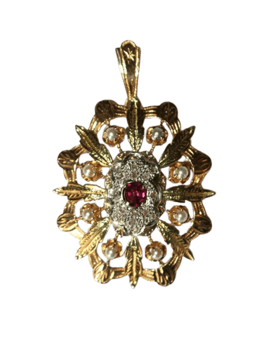 Pendentif Napoléon III - Pendentif broche en trois ors 18 carats, grenat et diamants 58 Facettes 571