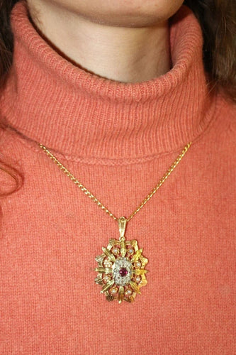 Pendentif Napoléon III - Pendentif broche en trois ors 18 carats, grenat et diamants 58 Facettes 571