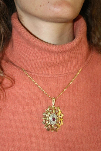 Pendentif Napoléon III - Pendentif broche en trois ors 18 carats, grenat et diamants 58 Facettes 571