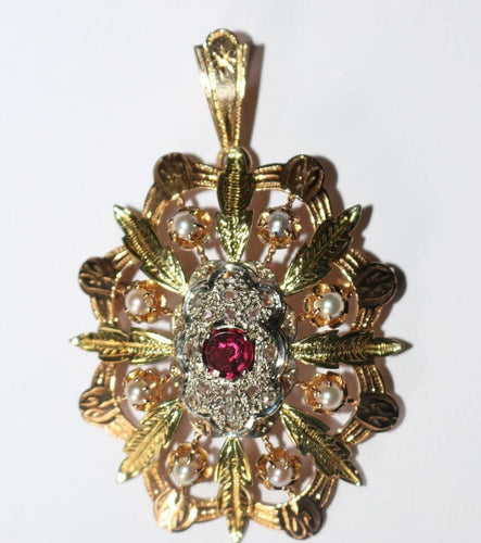 Pendentif Napoléon III - Pendentif broche en trois ors 18 carats, grenat et diamants 58 Facettes 571