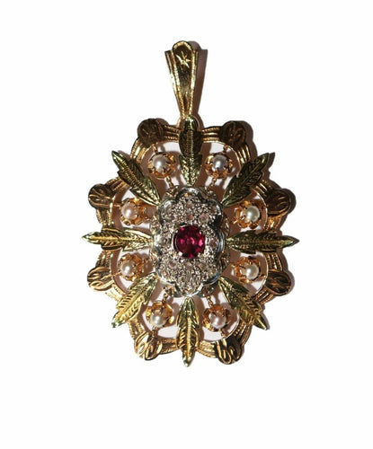 Pendentif Napoléon III - Pendentif broche en trois ors 18 carats, grenat et diamants 58 Facettes 571