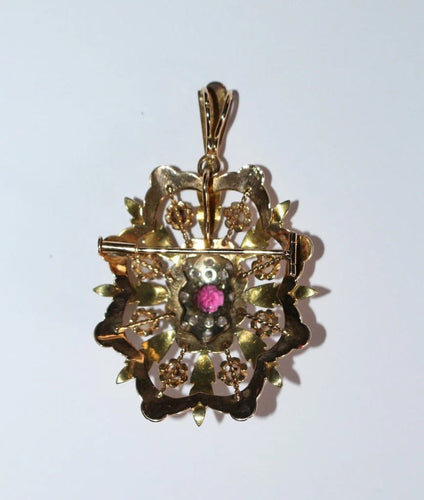 Pendentif Napoléon III - Pendentif broche en trois ors 18 carats, grenat et diamants 58 Facettes 571