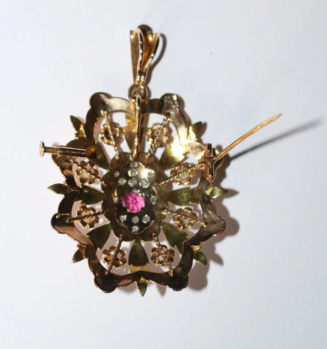 Pendentif Napoléon III - Pendentif broche en trois ors 18 carats, grenat et diamants 58 Facettes 571