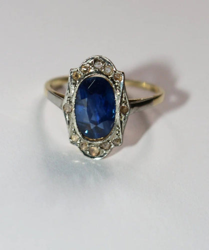 Bague 53 Bague Belle Époque en or jaune et blanc, saphir et diamants 58 Facettes 579