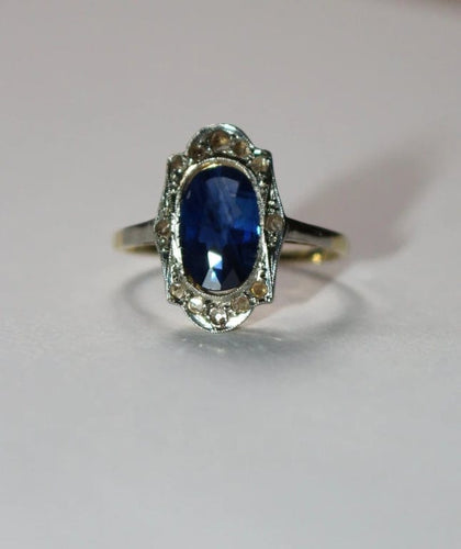 Bague 53 Bague Belle Époque en or jaune et blanc, saphir et diamants 58 Facettes 579