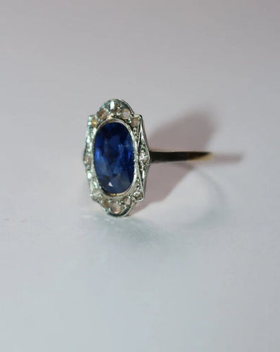 Bague 53 Bague Belle Époque en or jaune et blanc, saphir et diamants 58 Facettes 579