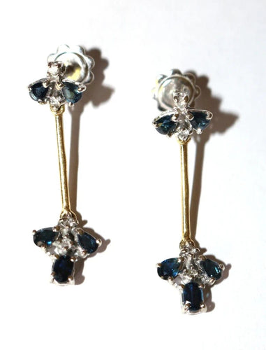 Boucles d'oreilles Pendants d’oreilles en or jaune et or blanc avec saphirs et diamants 58 Facettes 586