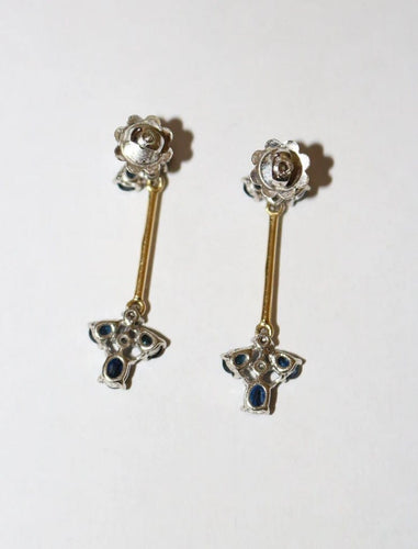 Boucles d'oreilles Pendants d’oreilles en or jaune et or blanc avec saphirs et diamants 58 Facettes 586