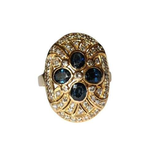 Bague 52 Bague ovale en or jaune 18 carats, saphirs et diamants 58 Facettes 587