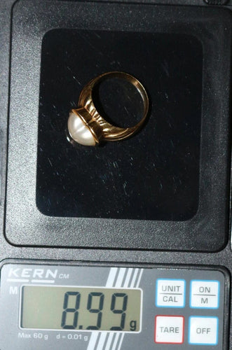 Bague 57 Bague cœur en or jaune 18 carats avec perle mabé 58 Facettes 563