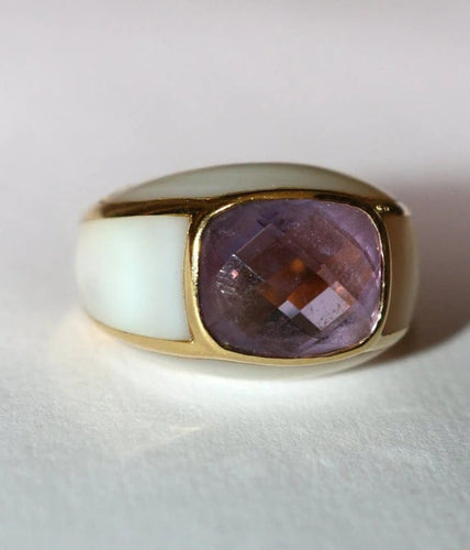 Bague 53 Bague jonc en or jaune 18 carats avec améthyste et nacre 58 Facettes 588
