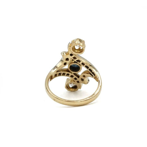Bague 52 Bague tourbillon Art nouveau 3 pierres en or 750, diamants et saphir 58 Facettes SA007